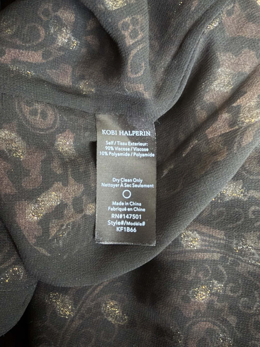 Kobi Halperin Metallic Gold Paisley Black with Brown Tones Ornate Blouse XL - Picture 10 of 12
